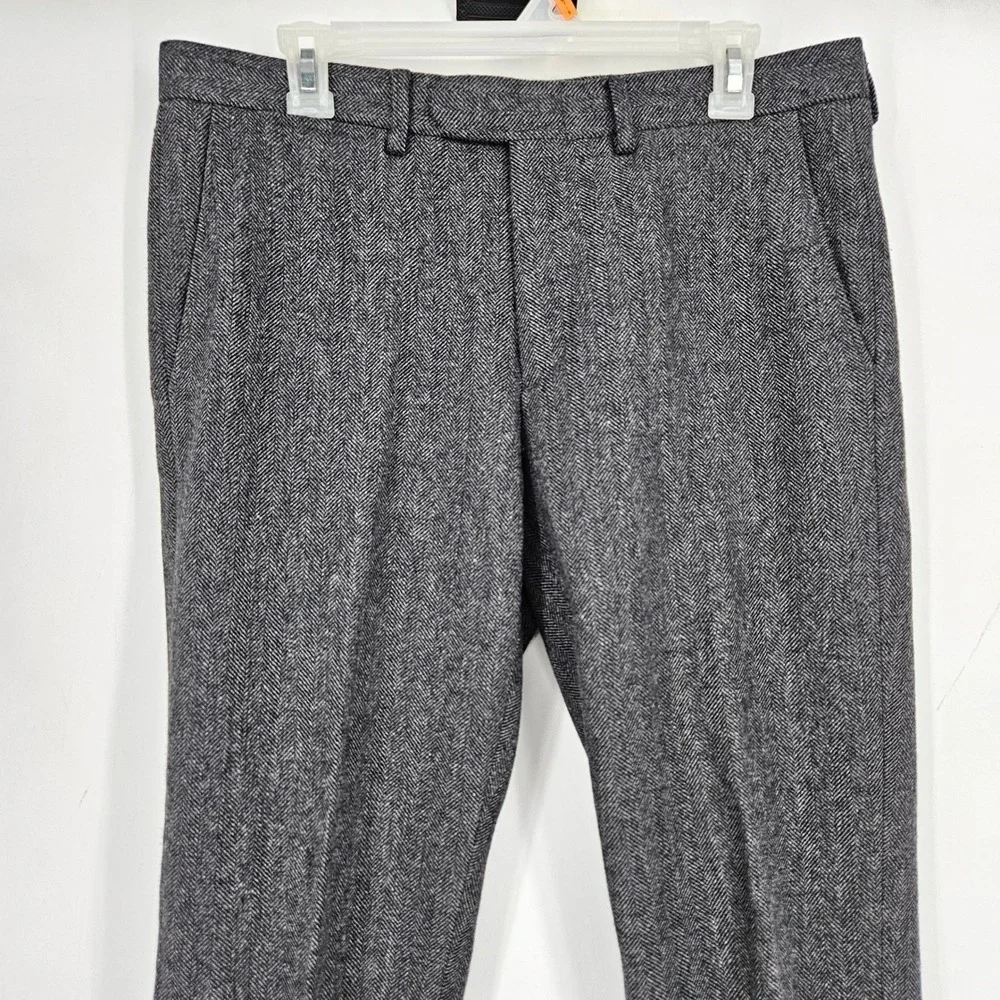 J Crew Bowery Pants Mens 32x32 Gray Wool Polyester Blend Flat Front Casual‎